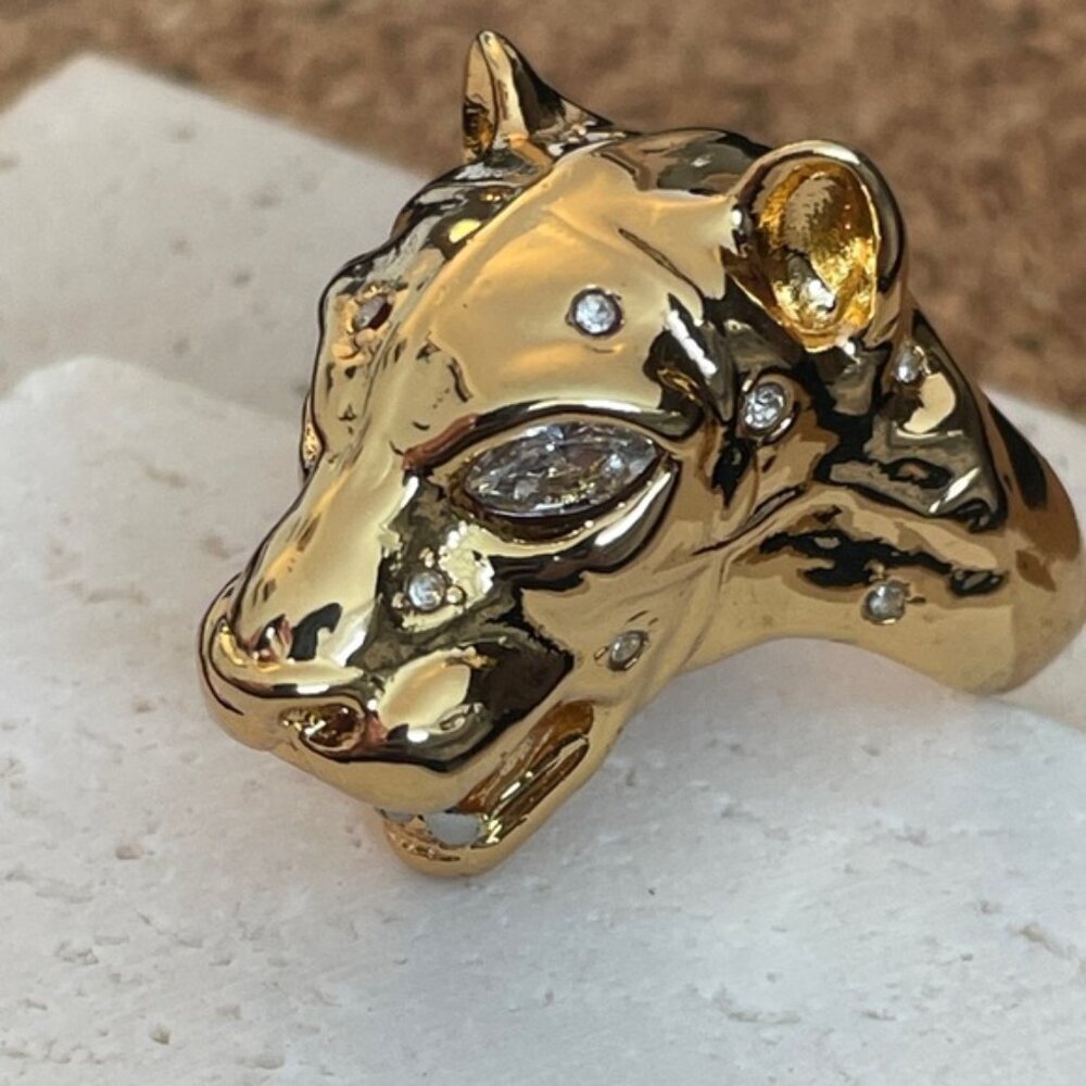 Alexis Bittar Panther Head Ring Gold Crystal Sculptural Animal Statement Ring Ra - Picture 9 of 9